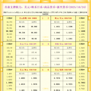 一张图看18个直盘外汇支撑阻力：美元+欧系日系+商品货币+新兴货币(2025年10月24日) ...