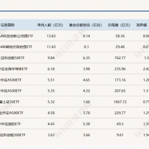 ETF规模速报 | 科创债ETF天弘净流入额近14亿元；银行ETF净流出逾8亿元 ...