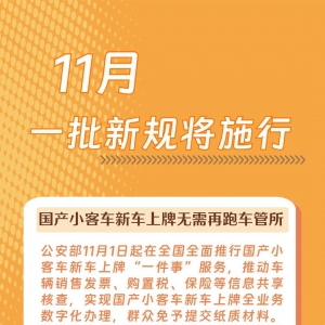 11月，一批新规将施行