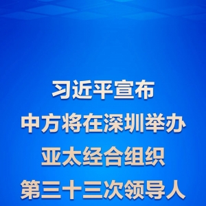 独家视频丨习近平宣布中方将在深圳举办亚太经合组织第三十三次领导人非正式会议 ...