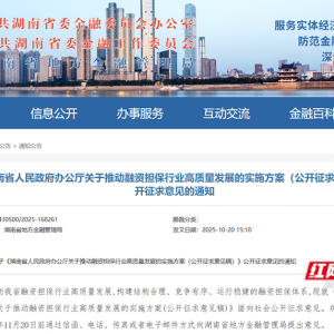 公开征求意见 湖南拟推融资担保高质量发展方案
