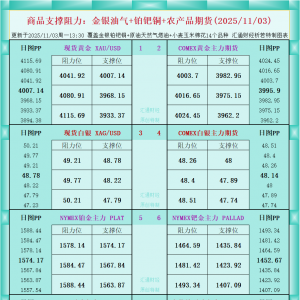 一张图看商品支撑阻力：金银油气+铂钯铜农产品期货(2025年11月3日) ...