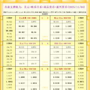 一张图看18个直盘外汇支撑阻力：美元+欧系日系+商品货币+新兴货币(2025年11月4日) ...