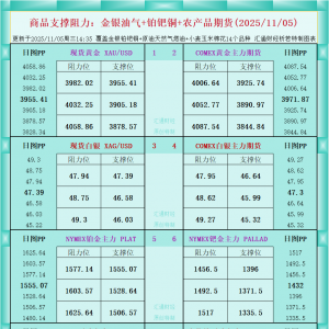 一张图看商品支撑阻力：金银油气+铂钯铜农产品期货(2025年11月5日) ...