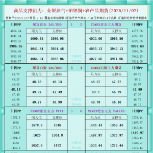 一张图看商品支撑阻力：金银油气+铂钯铜农产品期货(2025年11月7日) ...