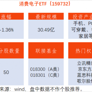 【创Q3历史最高水平！消费电子ETF（159732）跌1.36%，江丰电子上涨1.08%】 ...