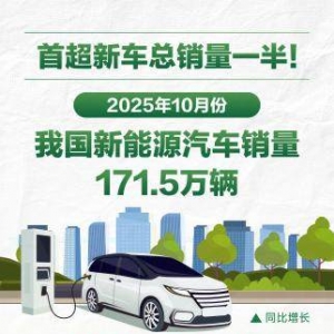 首超新车总销量一半！10月份我国新能源汽车销量171.5万辆