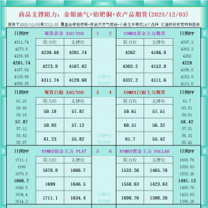 一张图看商品支撑阻力：金银油气+铂钯铜农产品期货(2025年12月3日) ...