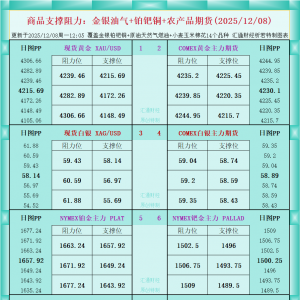 一张图看商品支撑阻力：金银油气+铂钯铜农产品期货(2025年12月8日) ...