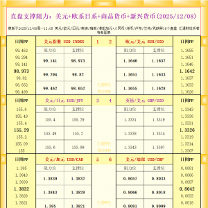 一张图看18个直盘外汇支撑阻力：美元+欧系日系+商品货币+新兴货币(2025年12月8日) ...
