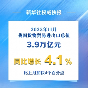 新华社权威快报丨11月份我国外贸增速回升至4.1%