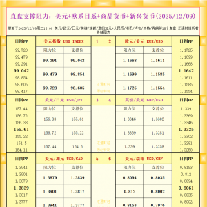一张图看18个直盘外汇支撑阻力：美元+欧系日系+商品货币+新兴货币(2025年12月9日) ...