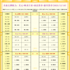 一张图看18个直盘外汇支撑阻力：美元+欧系日系+商品货币+新兴货币(2025年12月10日) ...