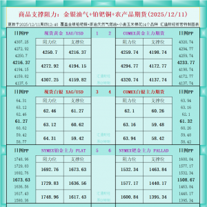 一张图看商品支撑阻力：金银油气+铂钯铜农产品期货(2025年12月11日) ...