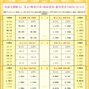 一张图看18个直盘外汇支撑阻力：美元+欧系日系+商品货币+新兴货币(2025年12月11日) ...