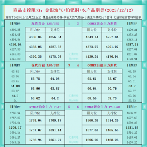 一张图看商品支撑阻力：金银油气+铂钯铜农产品期货(2025年12月12日) ...