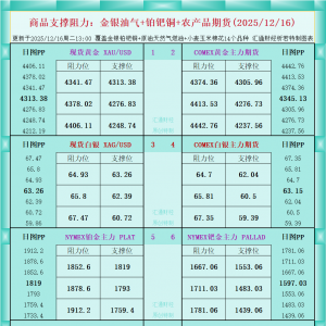 一张图看商品支撑阻力：金银油气+铂钯铜农产品期货(2025年12月16日) ...